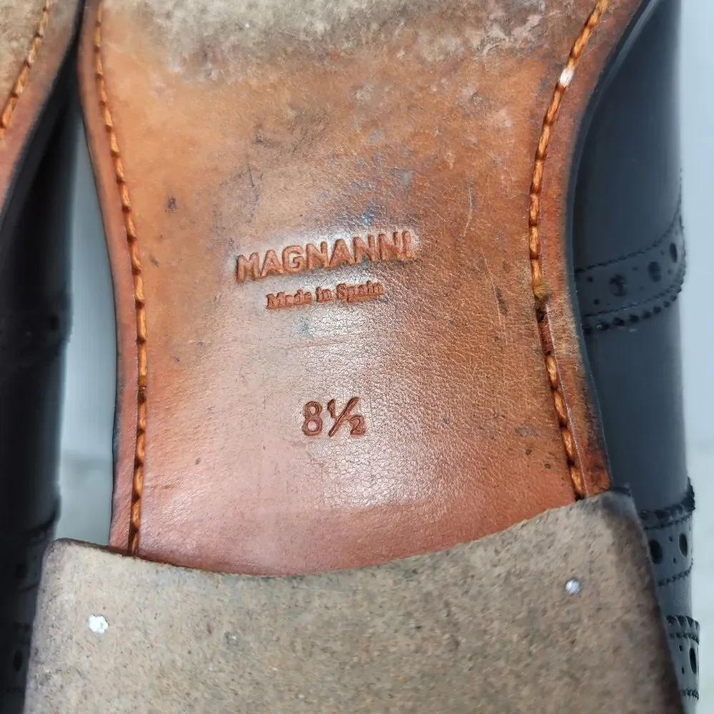 Magnanni Mens Shoes  Size 8.5  Brogue Wingtip Black Leather Derby Oxford 13974